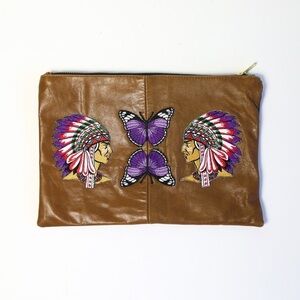 Nicole Manek Canadian Designer unique leather clutch butterflies chief bag brown